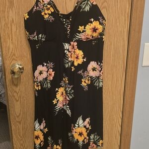 Derek Heart Black Dress with Yellow and Pink Floral Design